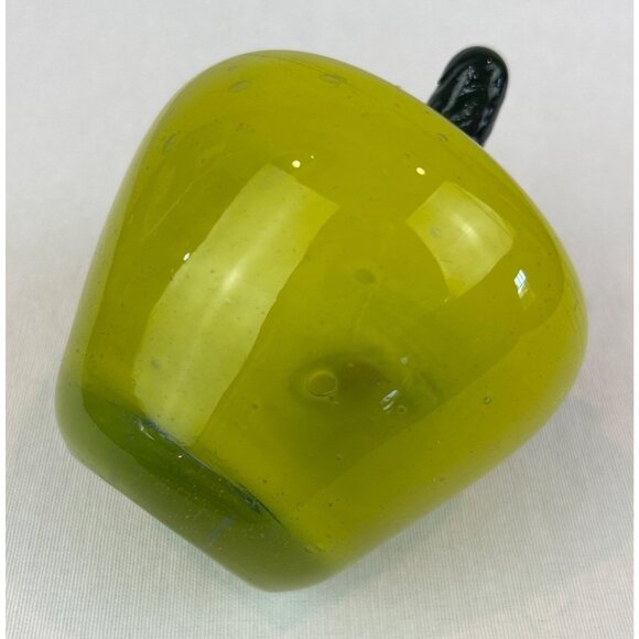 Murano Style Vintage Green Glass Apple Paperweight Stem Leaf Accent - Picture 8 of 10